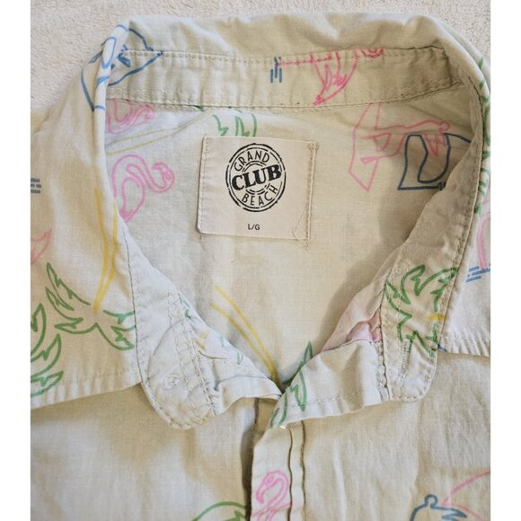 Grand Beach Club Hawaiian Button Up Shirt Mens Large Flamingo Surfer Palm Tree - Picture 3 of 8